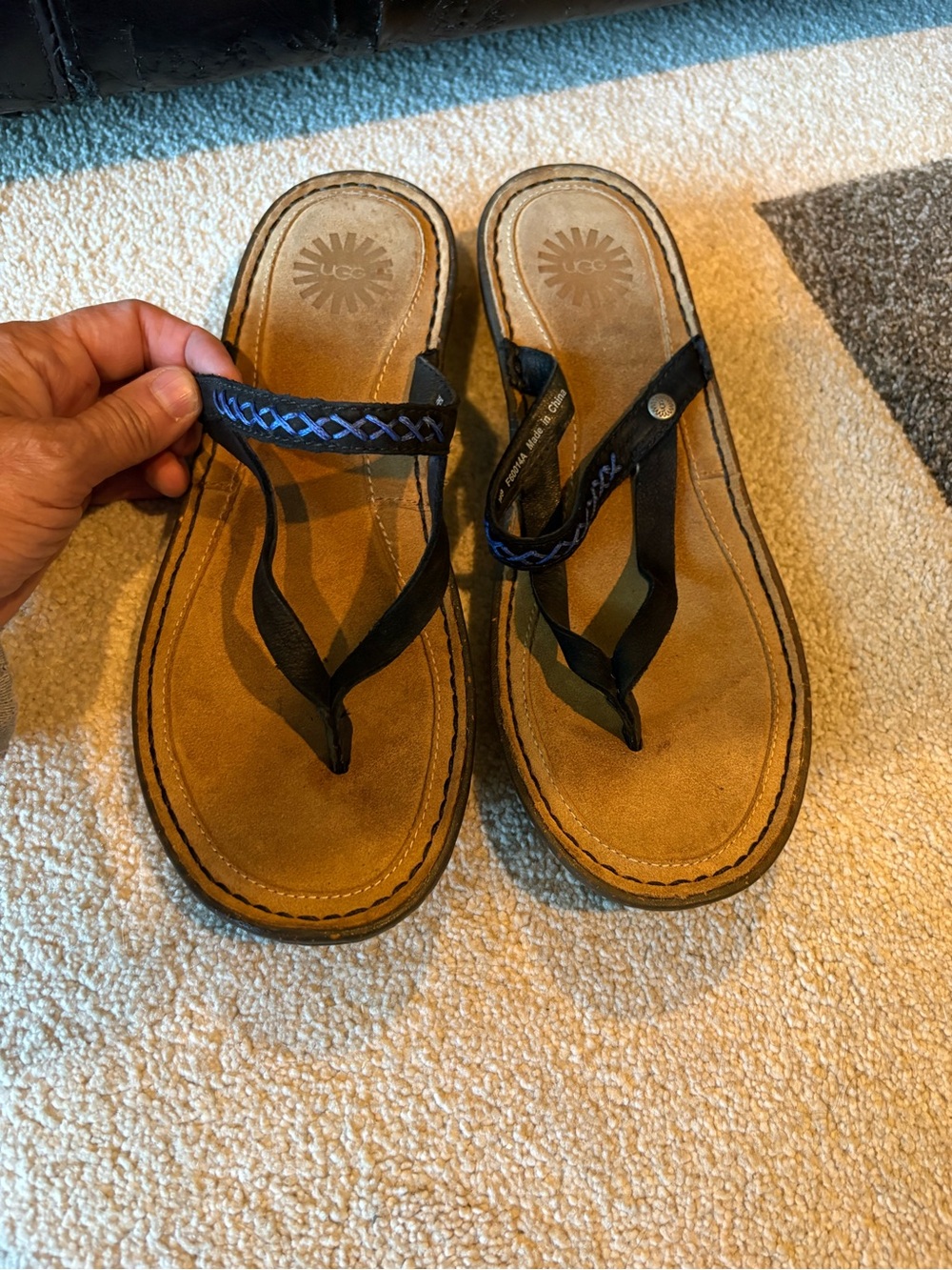UGG Flip Flops Black w/Blue Accents - 9